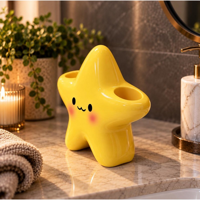 Cute Star Toothbrush Holder - Freestanding Bathroom Countertop Toothbrush &
