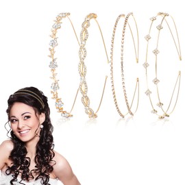 4 Pcs Silver Rhinestone Headbands for Women, Flower Leaf Tiara Crown Head Band Wedding Hair Accessories for Women Girls (Style C, One Size)