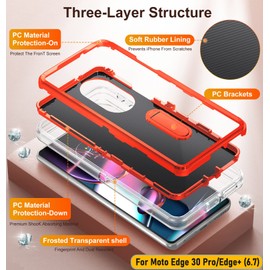 ymxdmd Case for Moto Edge 30 Pro/Edge+(2020) 6.7 Inch, Full Body Protection Heavy Duty Shock Absorbing 3 in 1 Silicone Rubber Built-in Stand with 2 Tempered Screen Protectors-Orange/Clear