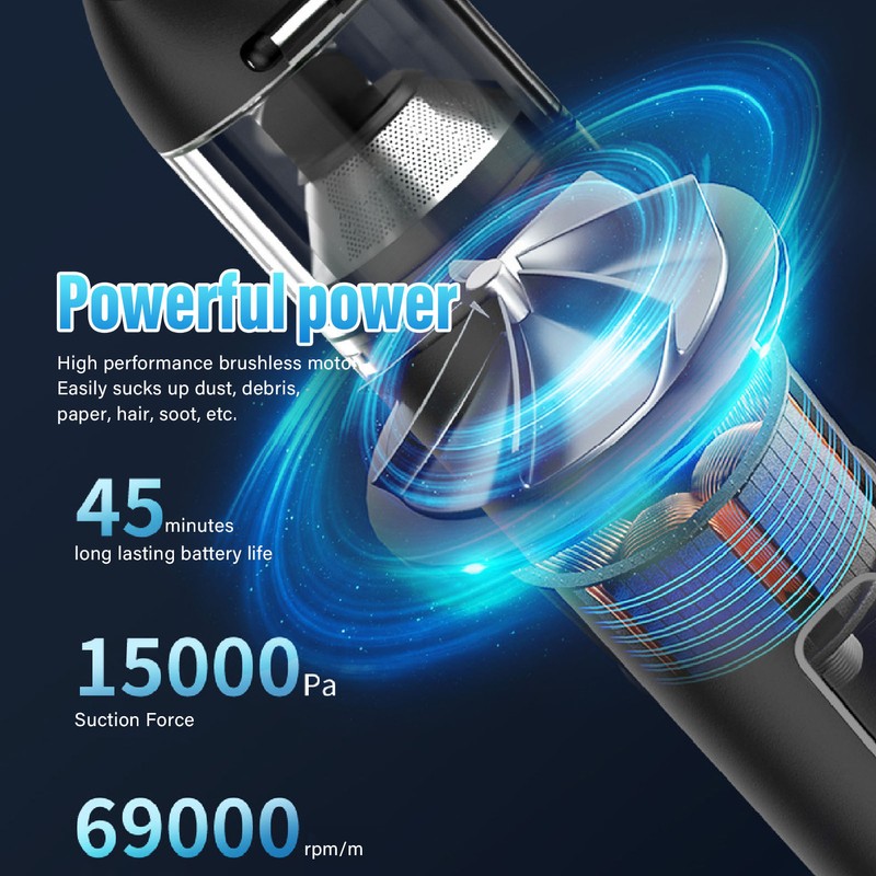 15000Pa Vacuum Cleaner 69000rpm Double Filtration 2 Levels Cleaning Mode