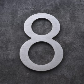 BetLight Modern House Numbers -10 Inch Floating Home Address Number of Outside/Polished Brushed Aluminum Finish/Silver Number 8