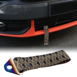 SAKURA 1Pcs JDM SUKURA Wave Tow Strap Front & Rear Bumper Towing Hook Trailer Belt