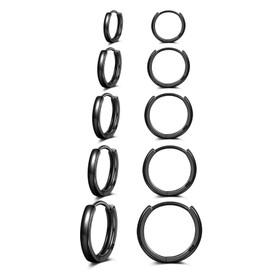 Senteria 5 Pairs Small Black Hoop Earrings 14K Black Plated Hoop Earrings for Women Hypoallergenic Huggie Hoops Earring Cartilage Sleeper Small Earring for Women 8/10/12/14/16mm
