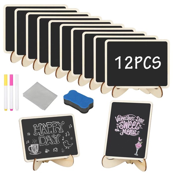 12Pcs Mini Chalkboard Signs, Chalk Boards for Tables, Wooden Memo