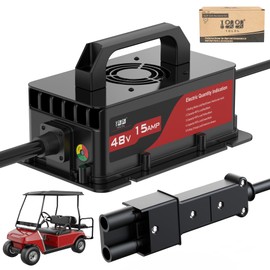 10L0L 15 Amp 48 Volt Golf Cart Battery Charger for Yamaha G19/G22 (1996-2002/2003-2007) Carts 16 FT Cord with Trickle Charge, IP67 Waterproof 2-pin Plug for Lead-Acid Battery (Black)
