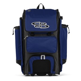 Boombah Rolling Catcher's Superpack Baseball/Softball Gear Bag - 23-1/2" x 13-1/2" x 9-1/2" - BM-9124C23 Charcoal/Royal - Telescopic Handle - Holds 4 Bats - Wheeled Version
