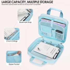 Prokva 3 Ring Zipper Binder, 2 Inch Ring Binder Organizer Bag with Shoulder Strap Fits 13 Inch Laptop and 500 Sheets, Blue(Empty Bag Only)