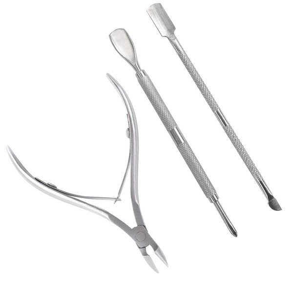 TRIXES Cuticle Care Kit - 3 Piece - Cuticle Cutter Nipper - Pushers and Tidy - Stainless Steel