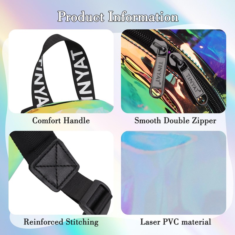 TINYAT Holographic Clear Backpack Mini Colorful Laser Transparent Backpack Heavy