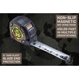 Spec Ops Tools 35-Foot Elite Series Magnetic Tape Measure, 1 1/4" Double-Sided Blade, 12 Feet of Stand Out, Military-Grade Composite Case, 3% Donated to Veterans