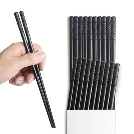10 Pair of Fiberglass Chopsticks - Reusable Chopstick - Healthy and Durable - Dishwasher Safe - Metal Chopsticks-Lightweight Non-Slip & Easy to Use - Japanese Style Chop Sticks Set - Black