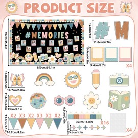 Classroom Bulletin Board Decorations Boho Picture Frame Memories Welcome Back to School Bulletin Board Camera Rainbow Cutout Daisy DIY Photo Teacher First Day of School Classroom Chalkboard Wall Decor