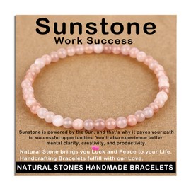 AD Beads Handmade Gemstone Stretch Elastic Bracelet Crystal Healing Reiki Nature's Beauty and Spiritual Essence Unisex (4mm, Sunstone (Work Success))
