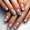 White French Tip Press on Nails Short Square Flower Fake