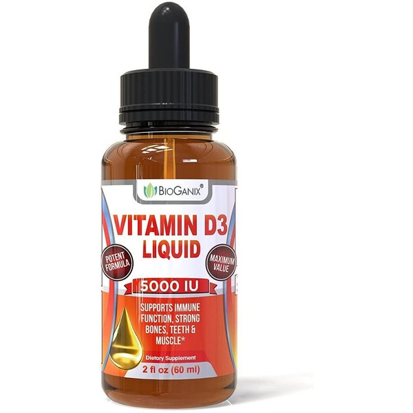 Vitamin D3 5000 IU Liquid Supplement (120 Servings) Pure High Potency Vitamin D Drops Supplement is 100% Natural, Sourced from Lichen, Non-GMO & Vegan to Help for VIT D3 Deficiency