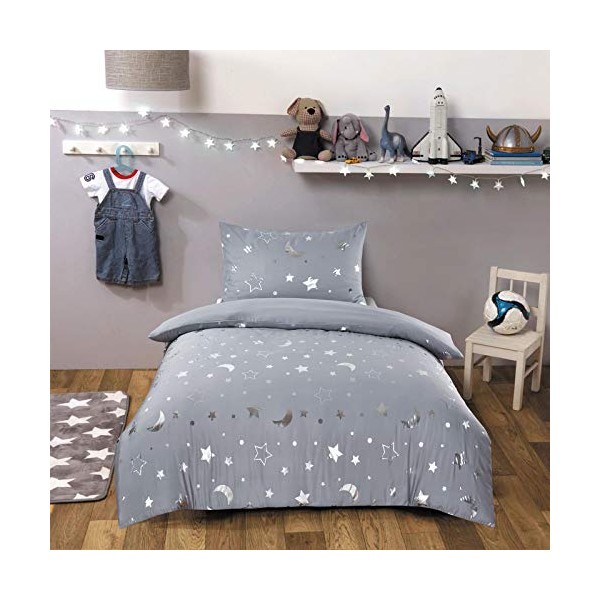 Dreamscene Bed Linen Set, Polyester, Silver Grey, Junior/Cot