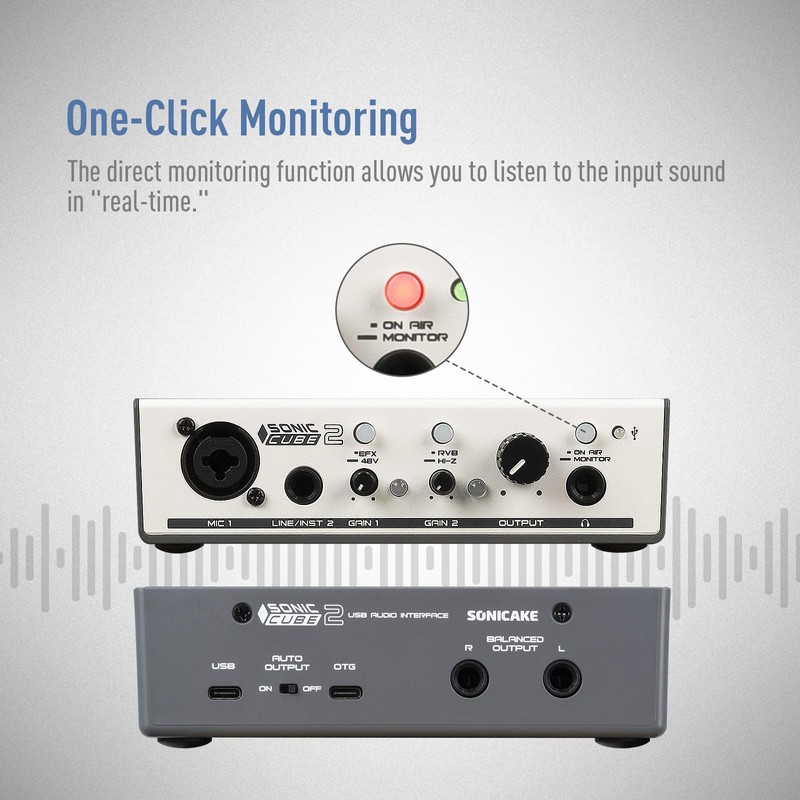 SONICAKE Professional USB Audio Interface Dual-channel Analogue Preamps Audio Mixer