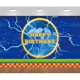 Zliisang 5.9x3.6ft Cartoon Blue Lightning Birthday Party Backdrop Golden Rings Blue Diamond Happy Birthday Party Decorations