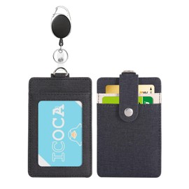 Commuter Pass Case with Reel for Men, Women, Shedding Prevention Band, For Kids, Unisex, Vertical, Reel, Stretchable, 3 Double-Sided, IC Card Case, Employee ID, PU Leather (Black)