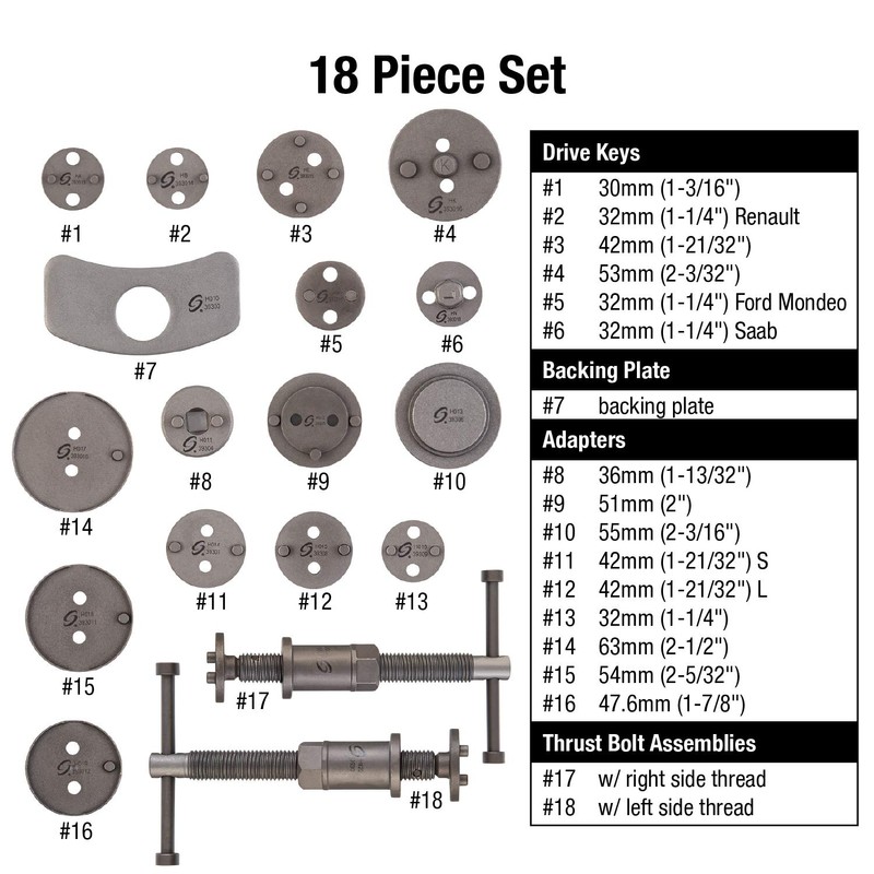 SUNEX TOOLS 3930 18-Piece Master Disc Brake Caliper Tool Set