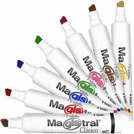 Azor Magistral Clásico Marcador para Pizarrón Blanco | 8 piezas | Punta cincel | Colores Surtidos