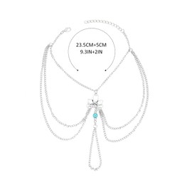 Handcess Boho Turquoise Anklets Silver Flower Ankle Bracelets Layered Beads Barefoot Sandal Foot Jewelry for Women and Girls(1Pcs)