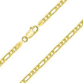 PLANETYS - Figaro Chain (1+3) 925 Sterling Silver 18 Carat Gold-Plated Chain Necklace - 3.25 mm Wide Various Lengths: 40-45-50-55-60-65-70 cm, Sterling Silver