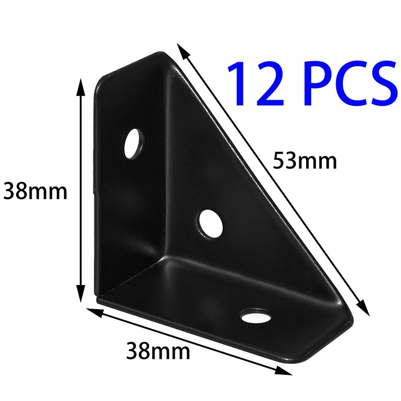 12 PCS Triangle Corner Brackets,Angle Support for Furniture Fastening (Black)
