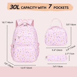 GRUOTEIS 3Pcs Kids Backpack for Girls School Bag, Sunflower Teen Girls Backpack Set with Lunch Bag, T617-Purple