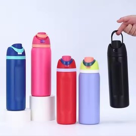 watrway® - Double-wall Stainless Steel water bottle - 32 oz - Locking Spout Cover - vacuum insulated LEAK-PROOF design - innovative dual Sip or Swig™ design with hidden straw (Red Hat Lady)