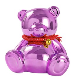 SOBEIT 7.36inch Bear Piggy Bank | Cute Bear Coin Bank | Shiny Plating Craftsmanship | Meticulous Details | Ceramic Bear Money Bank for Kids Girls Boys Adult(Rose Red/6.88”L x 5.62”W x 7.36”H)