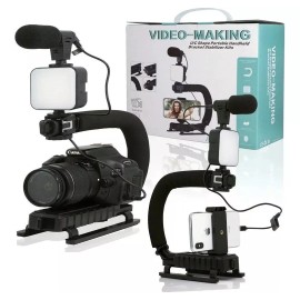 Seisa Estabilizador Para Cámara Y Celular Con Luz, Control Y Mic. Color Negro