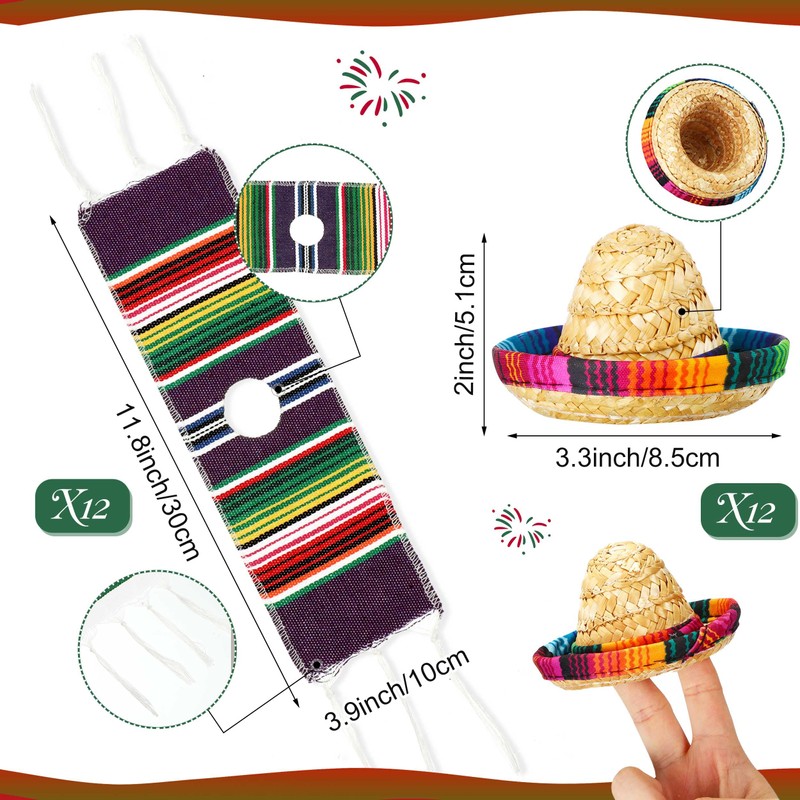 Moukeren 25 Pcs Mexican Decorations Includes 12 Mini Fiesta Sombrero