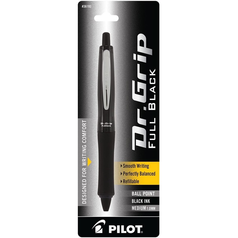PILOT Dr. Grip FullBlack Refillable & Retractable Ballpoint Pen, Medium