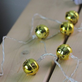 Northlight 8 Battery Operated Gold LED Jingle Bell Christmas Lights - Clear Wire