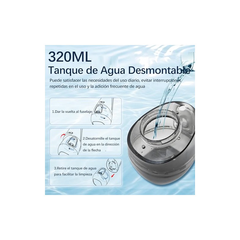 Irrigador Bucal 320ML, Portátil e Impermeable IPX7, 4 Modos y