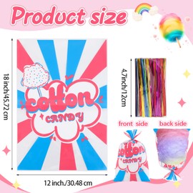 LEOSINDA 25 Pcs Cotton Candy Bags,12 x 18 Inches with Ties,Cotton Candy with Print Clear Large Carnival for Kitchen,Carnivals Party Favors