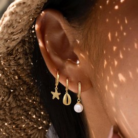 Starfish Earrings for Women Summer Pearl Dangle Earrings Set for Women Trendy Cute Hoop Drop Earring Stack Fashion Beach Jewelry Gifts