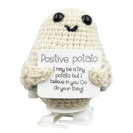 Stitch-Witch Hilarious White Elephant Gifts for Adults, Walking Potato Crochet, Wind-up Potato, Emotional Support Potato (White Potato)