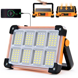 Rechargeable Solar Work Light Portable - IP66 Waterproof Job Site Flashlight with Stand, 10000LM 6600MAh Solar Flood Light for Mechanic, Camping, Car Repair, Fishing, Emergency