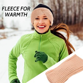 Pack of 2 Women's Winter Knitted Ear Warmers Hair Band Girls Knotted Knitted Headbands Thick Women Hair Bands Crochet Elastic Plush Sports Skiing (White, Pink)