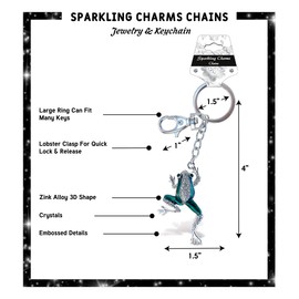 Aqua79 Frog Keychain - Silver 3D Sparkling Charm Rhinestones Fashionable Stylish Metal Alloy Durable Key Ring Bling Crystal Jewelry Accessory With Clasp For Key chain, Bag, Purse, Backpack, & Handbag