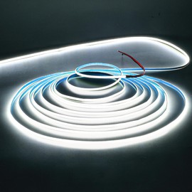 Tesfish LED Strip Light 12 V 3 mm Wide Ultra Thin LED Strip COB White 6000 K 5 Metres 384 LEDs/M Total 1920 LEDs Neon Light Flexible LED Light Strip for Party, Counter, Shelf, Home Decor