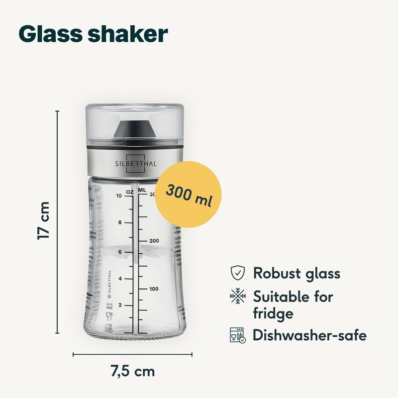 SILBERTHAL Glass Salad Dressing Shaker 300ml with Printed Recipes