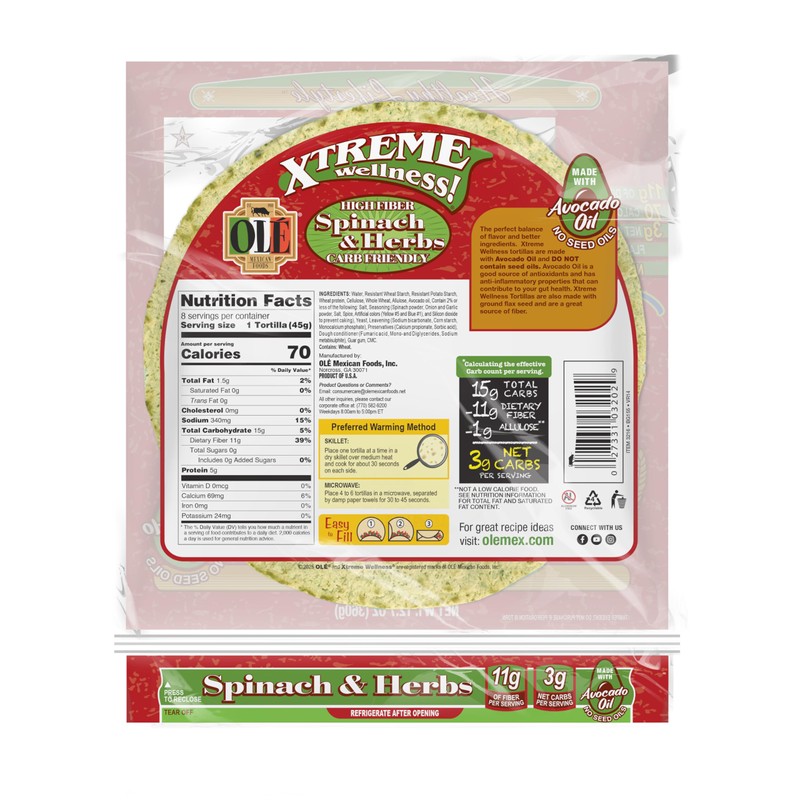 Olé Xtreme Wellness® Spinach & Herbs | 8" Size Flour