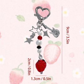 Shengxi Y2K Aesthetic Keychain, Pack of 2, Guitar Pentagram Star, Strawberry Accessories, Key Chain, Fashion Pendant Key Chain for Women and Girls, multicoloured