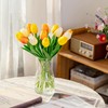 Yellow Tulips Artificial Flowers with Vase, 15 Pcs Faux Tulip
