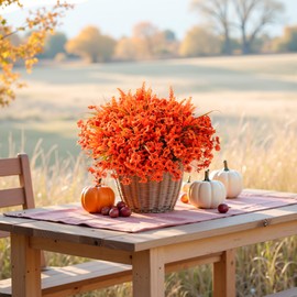 Artificial Mums Fall Flowers for Outdoors, Fake Mums Faux Plants for Outdoor Planters Autumn Decorations,UV Resistant Silk Flowers and Ferns for Front Porch Garden Patio Home Outside Decor (SET3)