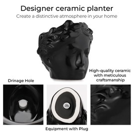 DOMIVKA Small Head Planter - Ceramic Face Planter Pots for Indoor Plants, Cute Funny Succulent Pot with Drainage Hole, Unique Gift, 3.9"