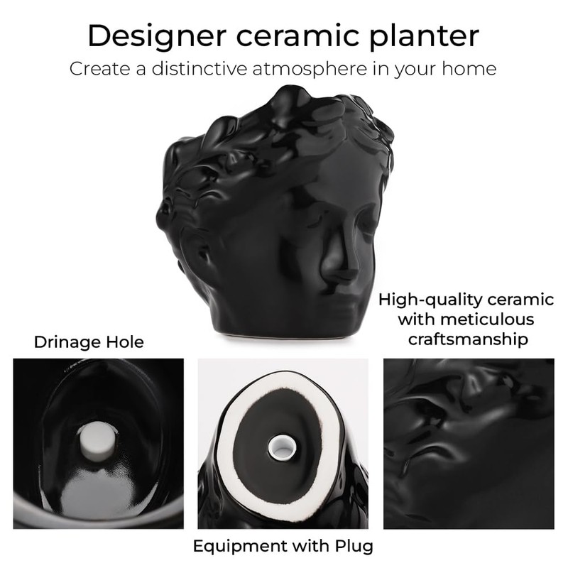 DOMIVKA Small Head Planter - Ceramic Face Planter Pots for